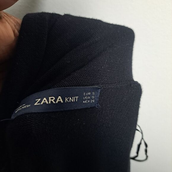 Zara knit mix media leather sleeve black open front drape cardigan sz s - Picture 5 of 5